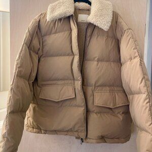 H&M Down Winter Puffer Jacket; Tan; Sherpa collar (Size Small)